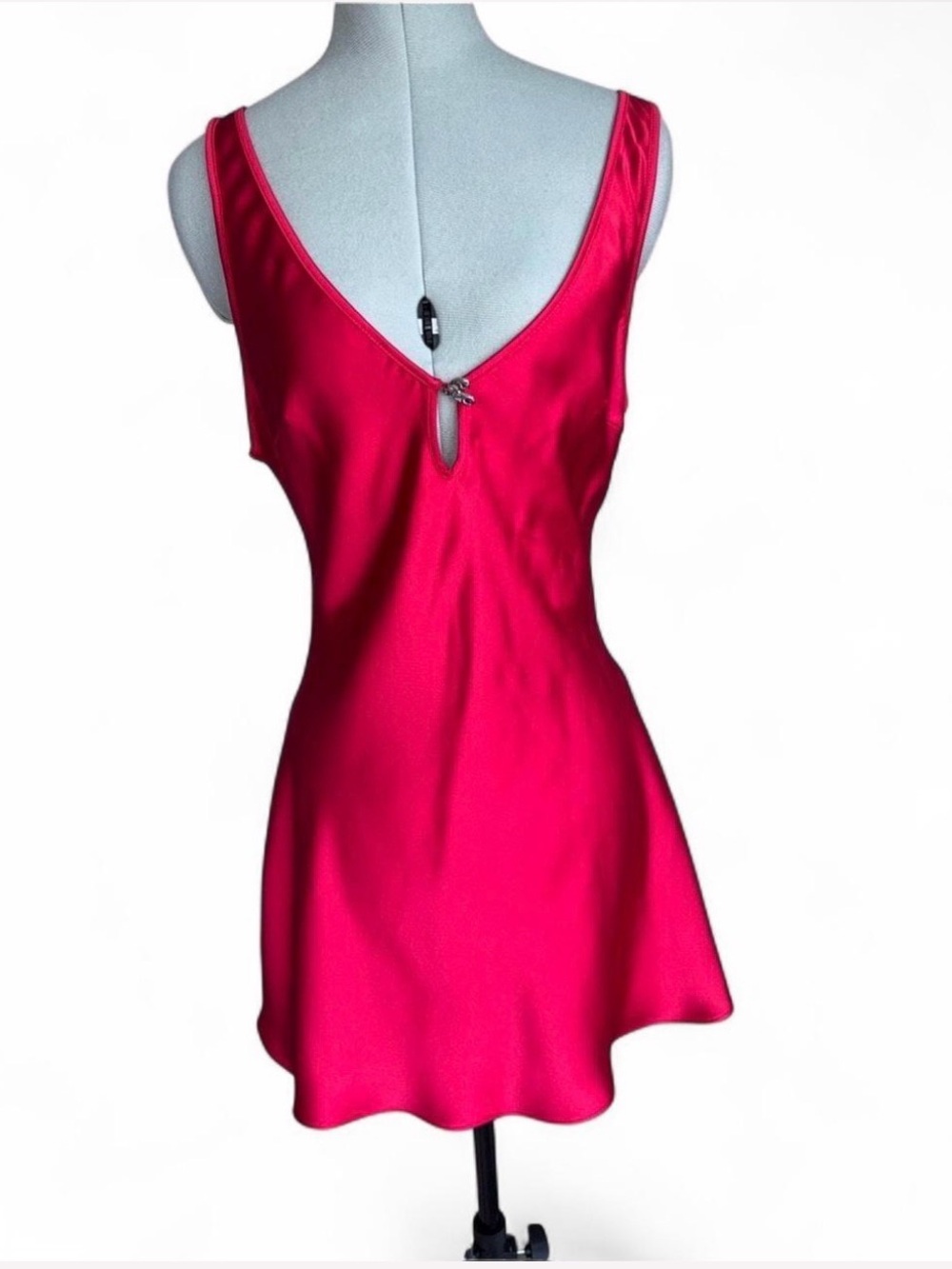Red Satin Mini Dress with Keyhole and Heart Charm